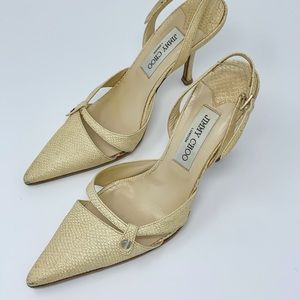 Champagne/Gold Jimmy Choo Slingback Pointy Pumps